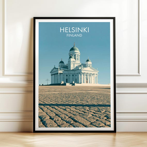 Helsinki Finland Vintage Europe Cityscape Travel Poster
