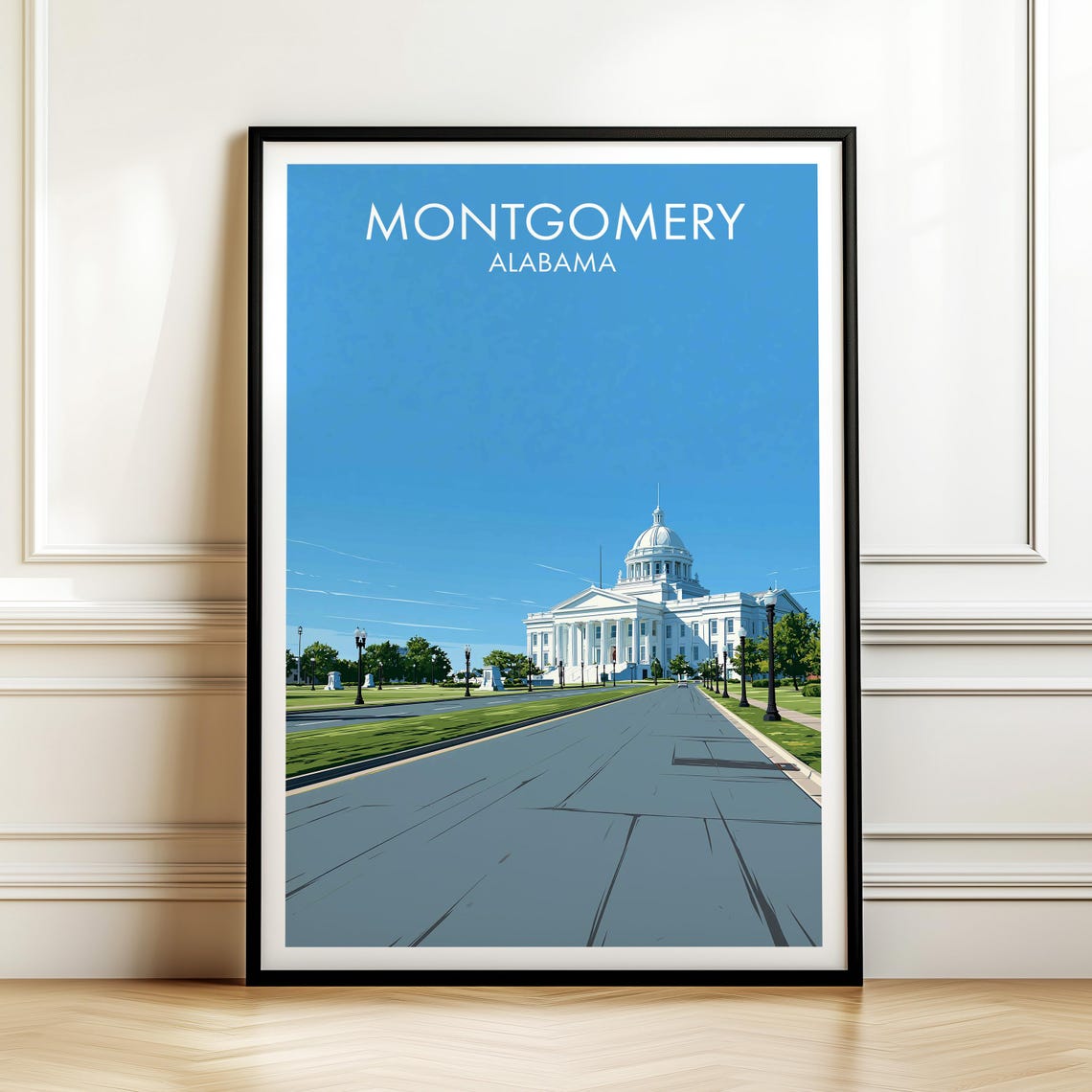 Montgomery Alabama Vintage Travel State Capitol Landmark Poster