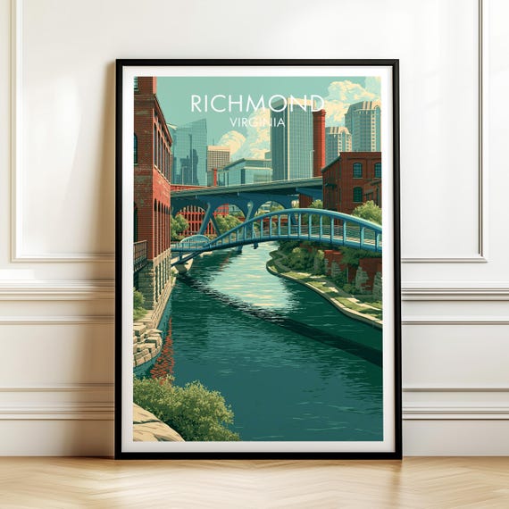 Richmond Virginia Poster Vintage Usa Cityscape Travel Wall Art American Landmark Print Americana Decor