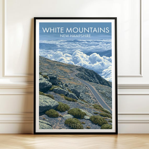 White Mountains New Hampshire Poster Usa Travel Art Landmark Print