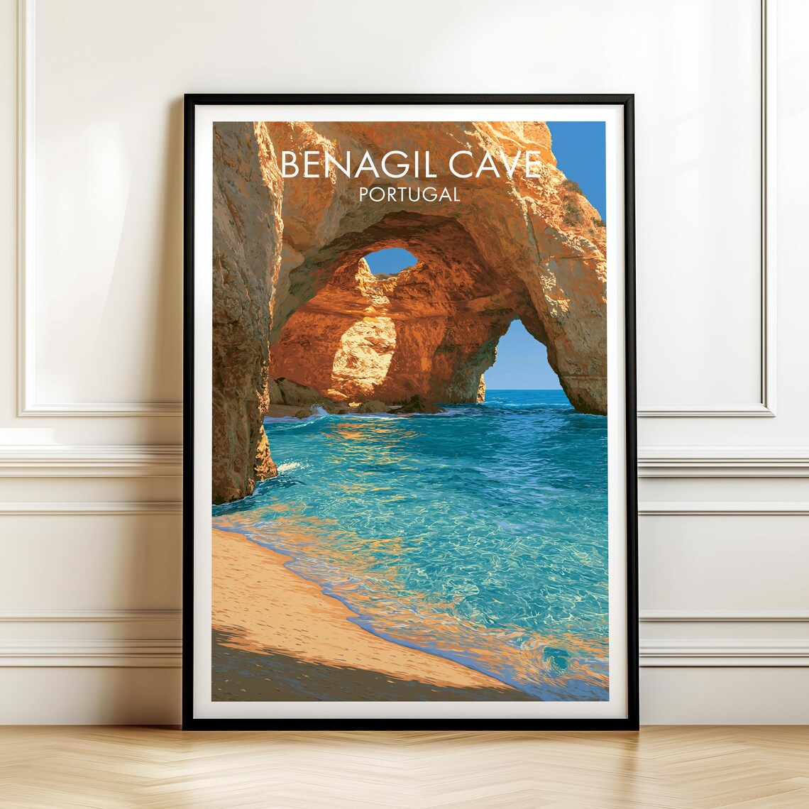 Benagil Cave Portugal Travel Poster Sea Cave Turquoise Beach Coastal Art