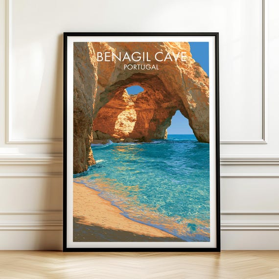 Benagil Cave Portugal Travel Poster Vintage Europe Landmark Wall Art Print For Home Decor