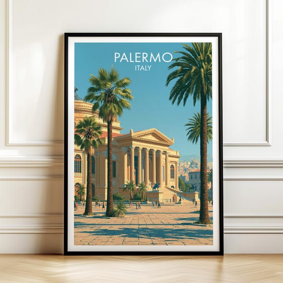 Teatro Massimo Palermo Italy Travel Poster Vintage Europe Cityscape Wall Art Print