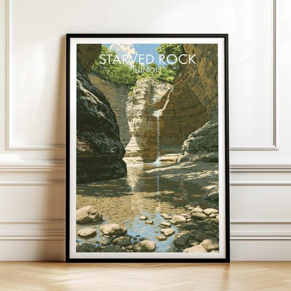 Starved Rock State Park Illinois Poster Retro Usa Landmark Wall Art Print