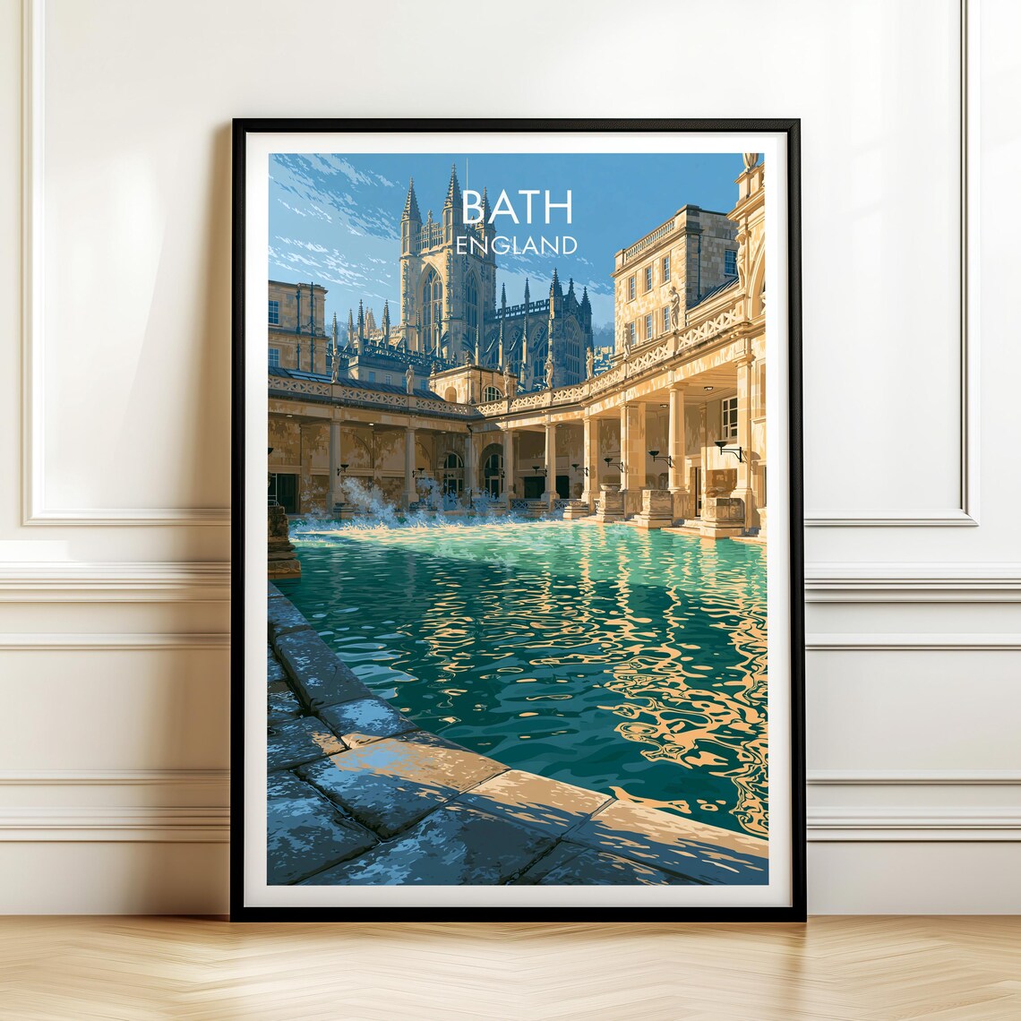 The Roman Baths England Vintage Travel Poster