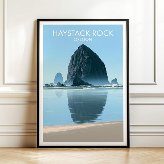 Haystack Rock Cannon Beach Oregon Poster Usa Travel Wall Art American Landmark Print Gift