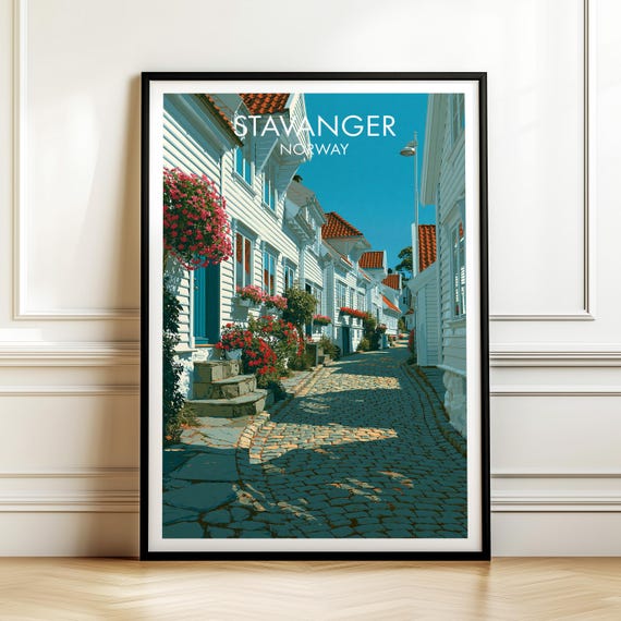 Stavanger Norway Travel Poster Vintage Europe Cityscape Wall Art Print For Home Decor