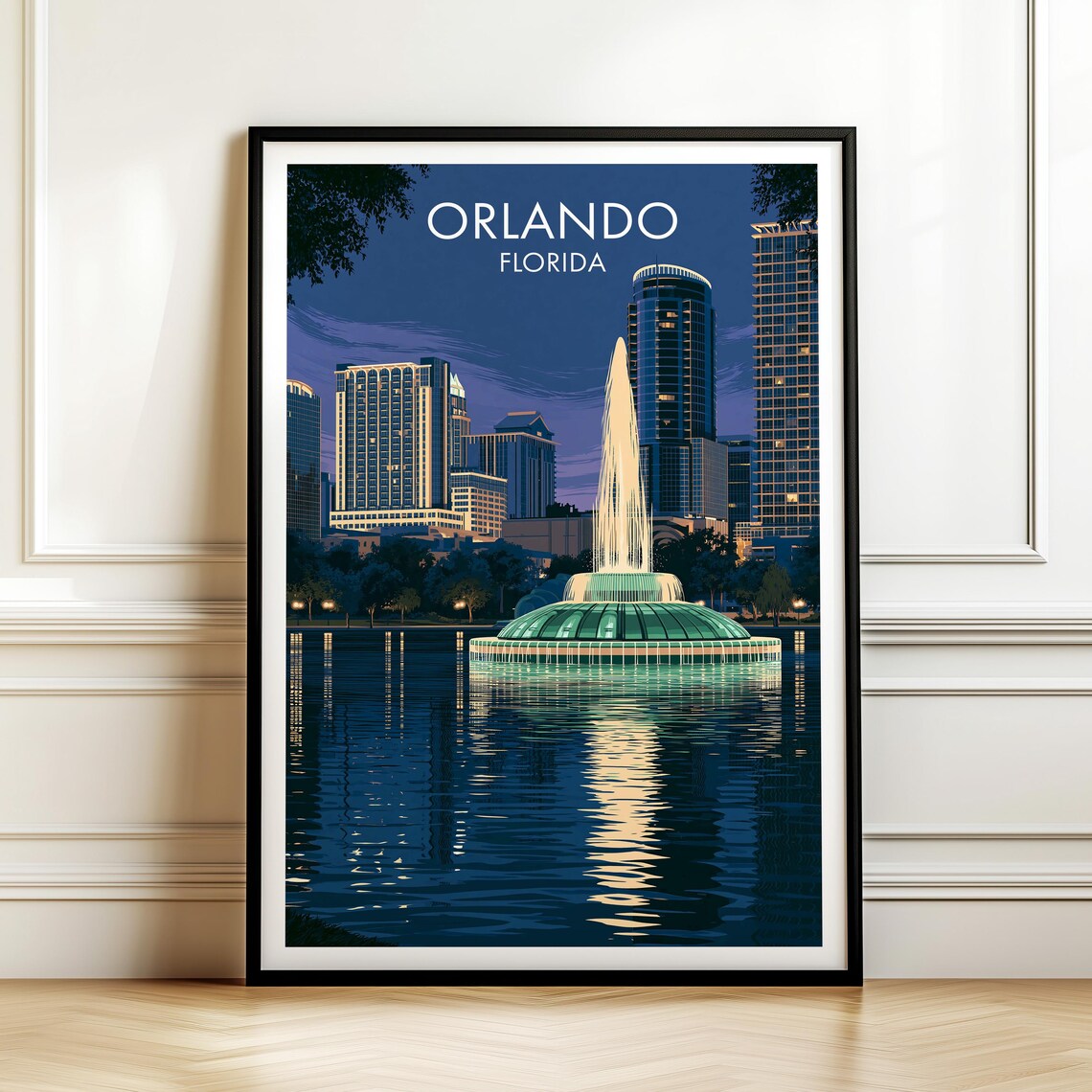 Lake Eola Park Orlando Florida Vintage Travel Poster