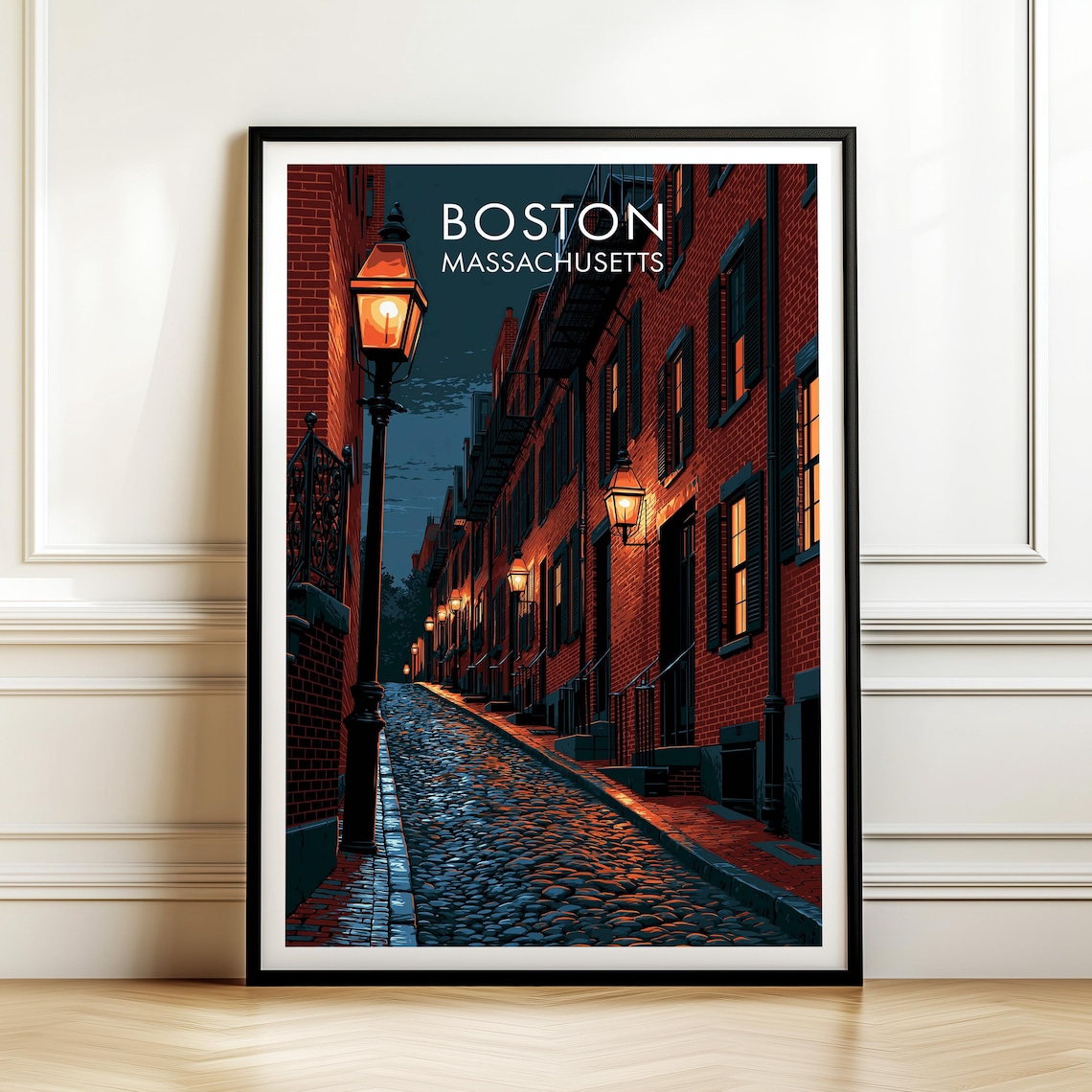 Beacon Hill Boston Massachusetts Vintage Travel Poster