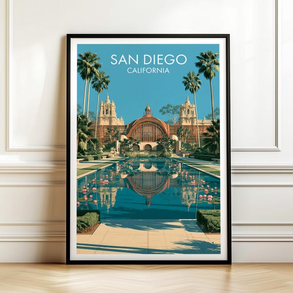 Balboa Park Lily Pond San Diego California Poster Vintage Travel Wall Art Decor Usa Cityscape Print Gift