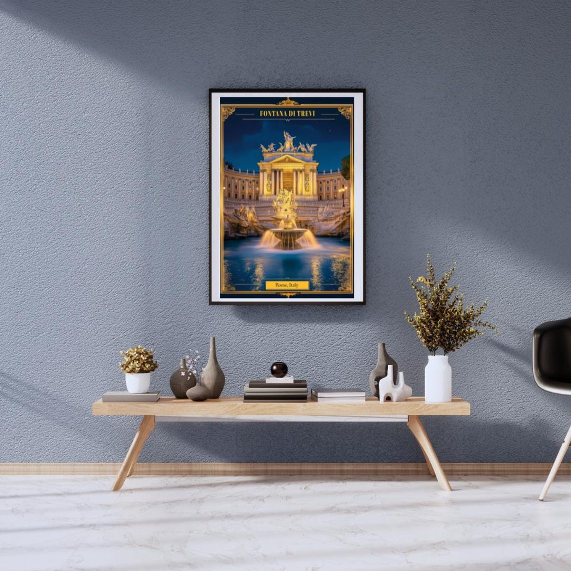 Sparkling Fontana Di Trevi Rome Italy Night Vintage Travel Poster - Image 2
