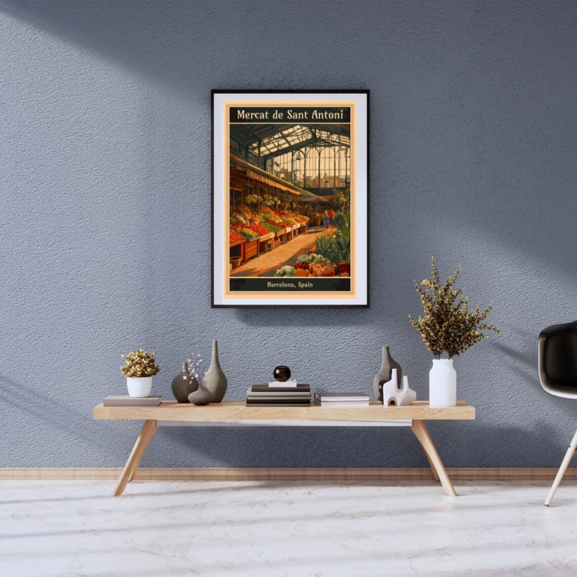 Vintage Mercat de Sant Antoni Barcelona Food Market Hall Poster - Image 2