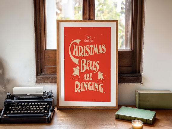 The Great Christmas Bells Are Ringing Retro Typography Poster