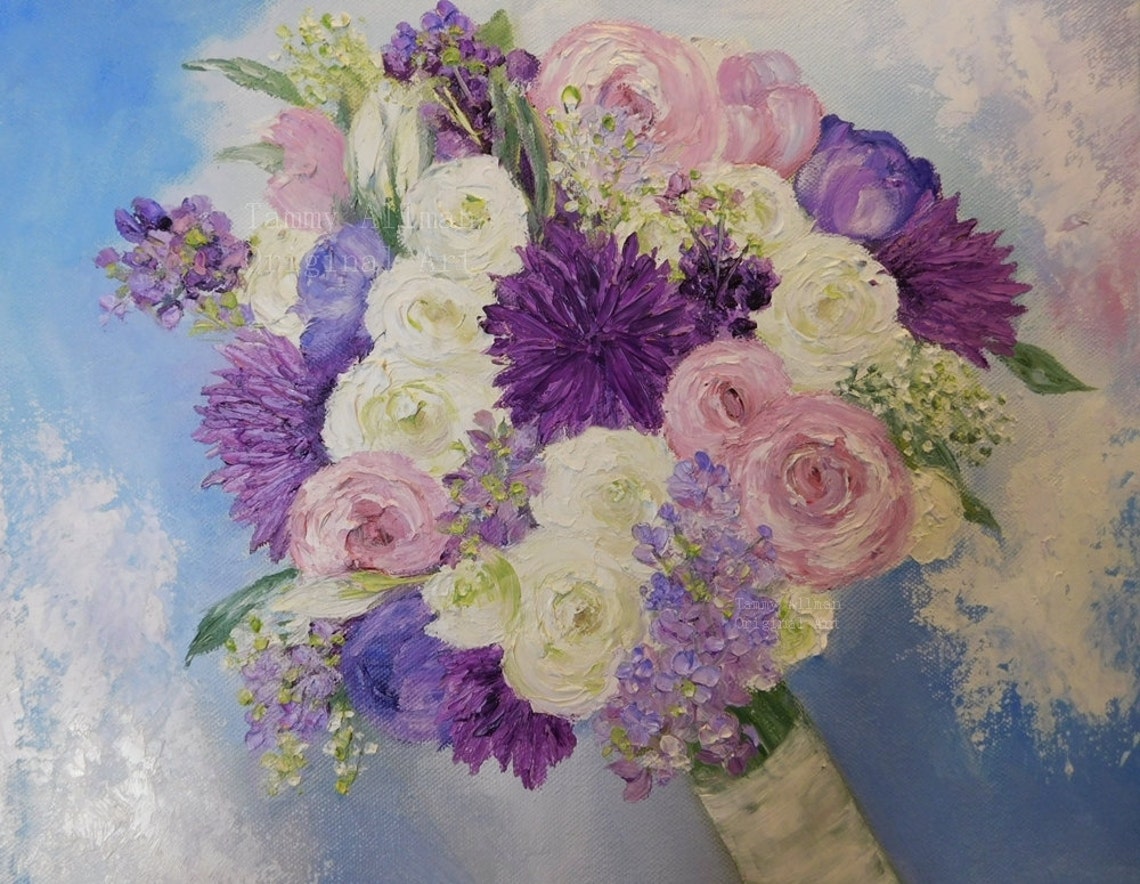 White Peony Bridal Bouquet Impasto Painting in White Vase Poster - Image 2