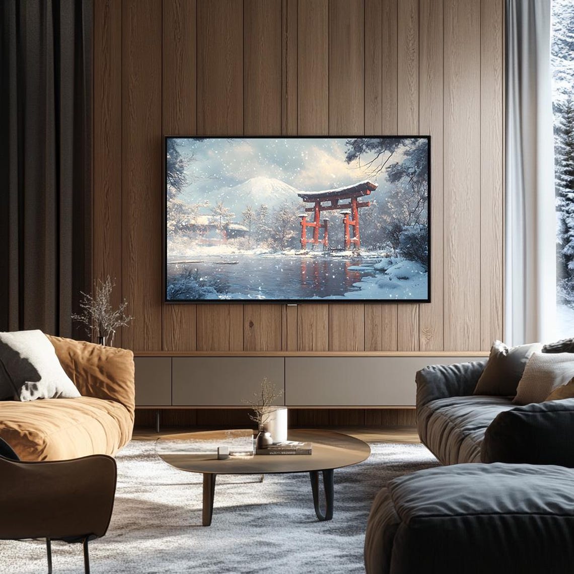 Red Torii Gate Before Snowy Mount Fuji Japanese Winter Poster - Image 3