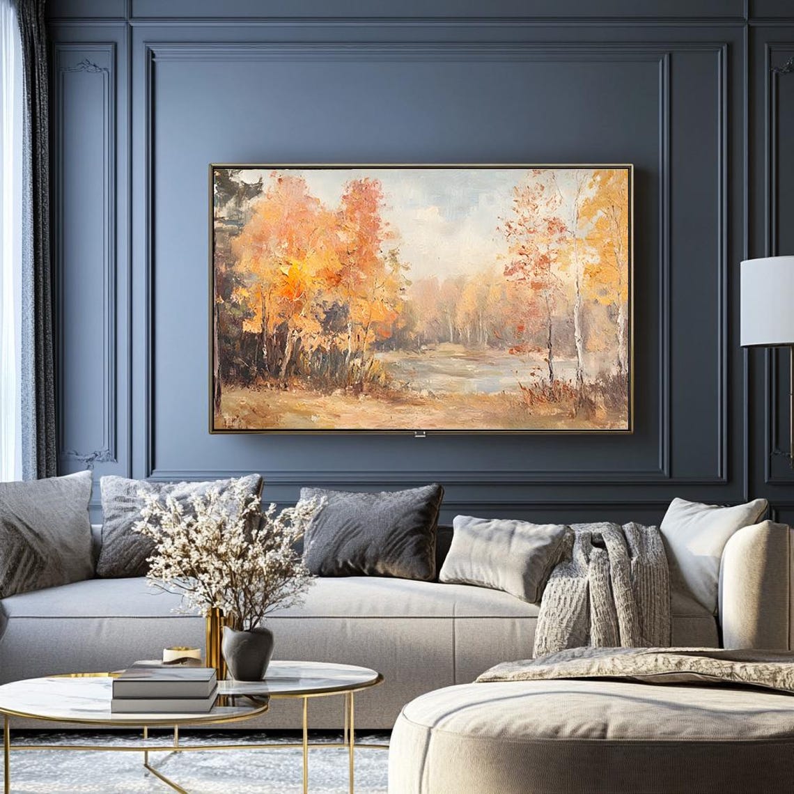 Golden Autumn Trees Beside a Still Lake Warm Fall Landscape Poster - Image 2