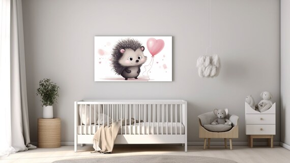 Hedgehog with Pink Heart Balloon Blushing Cheeks Nursery Poster
