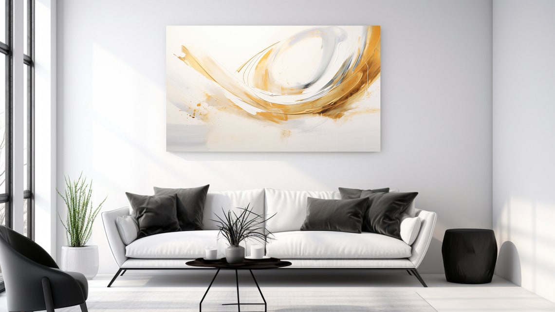 White Gold Abstract Swirl Brushstrokes Elegant Minimalist Poster