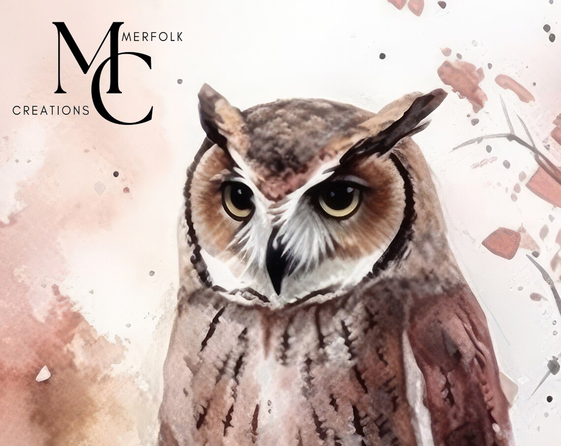 Great Horned Owl Face Close Up Watercolor Wildlife Portrait Poster