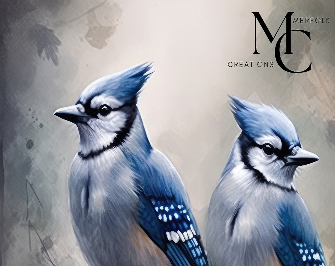 Elegant Two Blue Jays Watercolor Portrait Wildlife Bird Poster