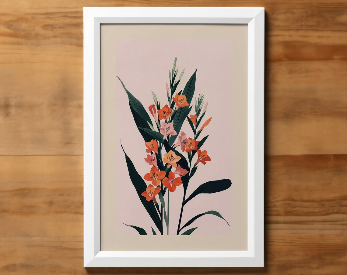 August Gladiolus Birth Flower Botanical Art Print