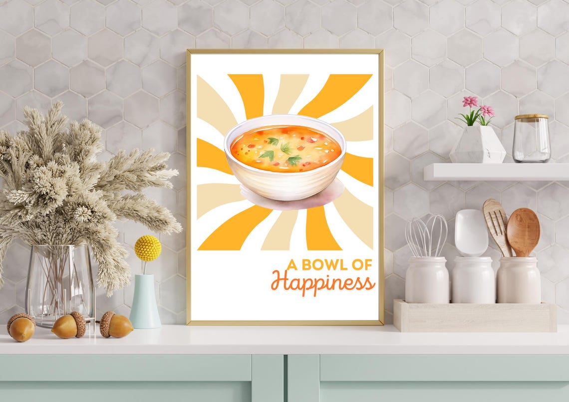 A Bowl Of Happiness Cozy Retro Soup Illustration Kitchen Poster - Image 3