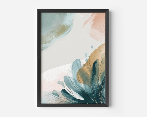 Modern Living Room Decoration Watercolor Boho Art Print Blue Green Beige Plant Poster Scandinavian Style Calm Wall Office Hallway
