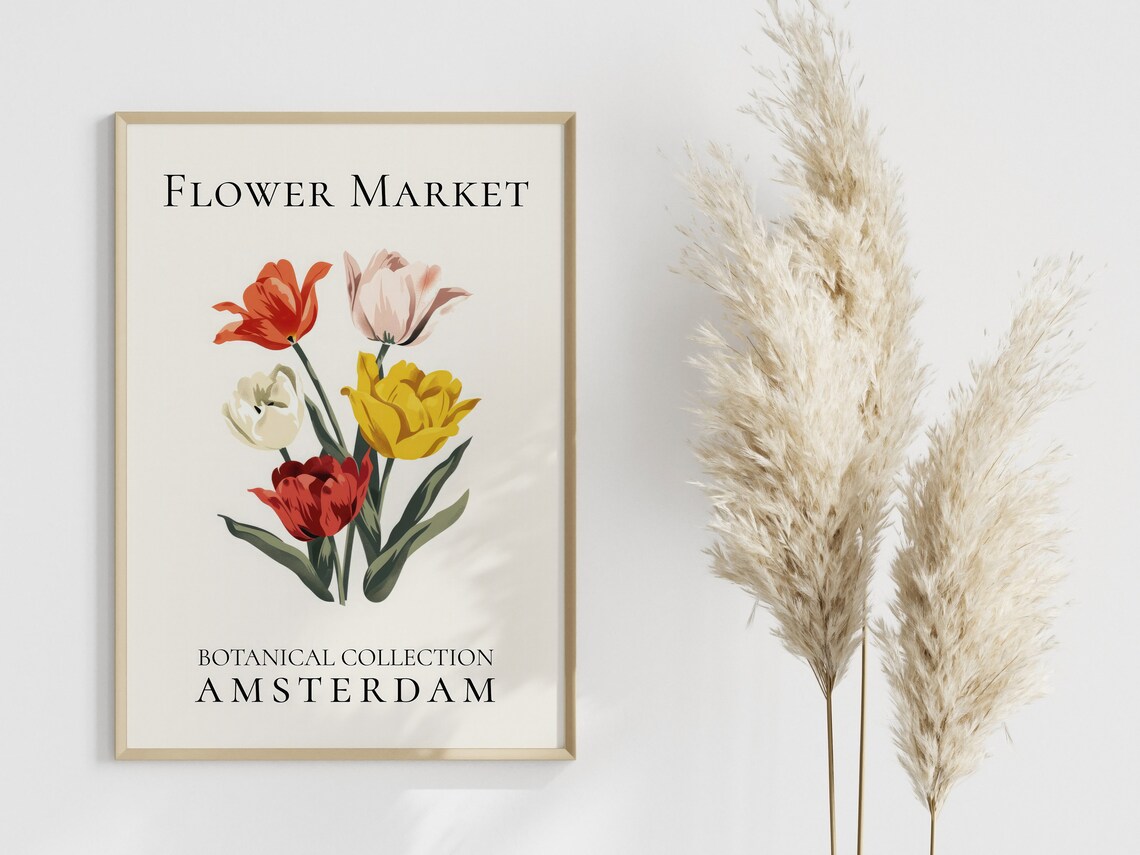 Vintage Tulip Botanical Art Print, Dining Room Decor