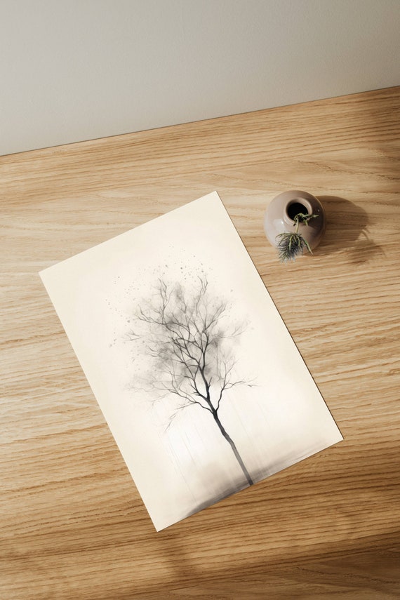 Minimalist Tree Poster, Beige Scandinavian Decor