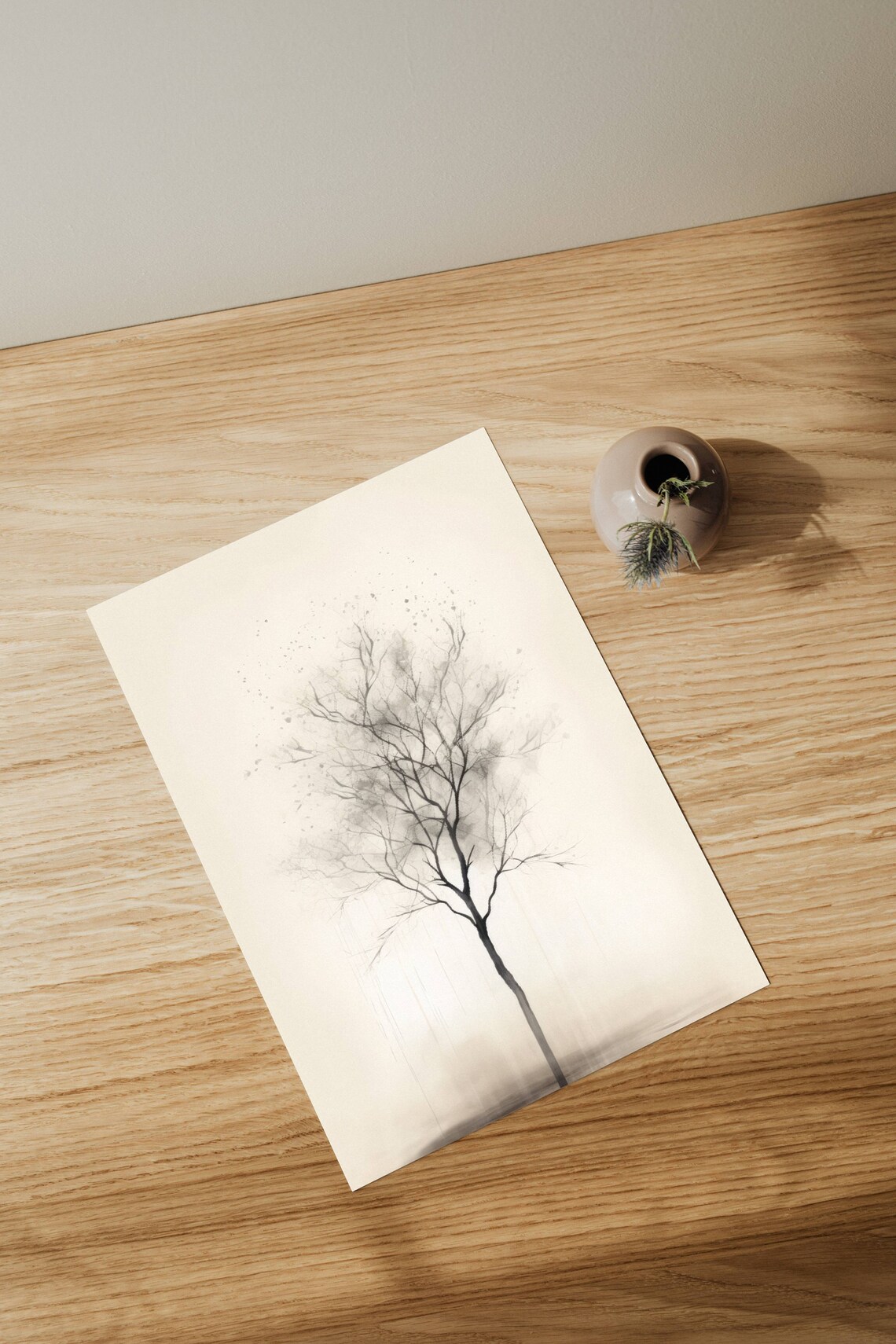 Minimalist Tree Poster, Beige Scandinavian Decor