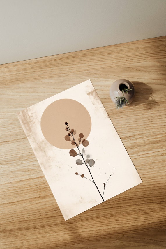 Beige Boho Nature Art Print for Living Room