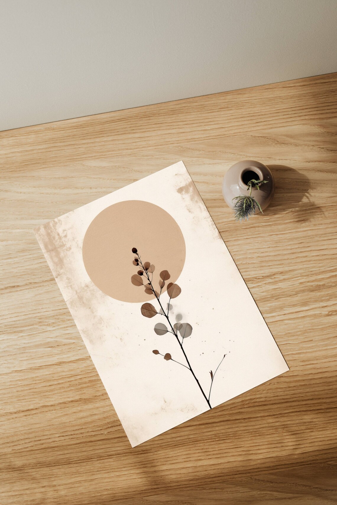 Beige Boho Nature Art Print for Living Room