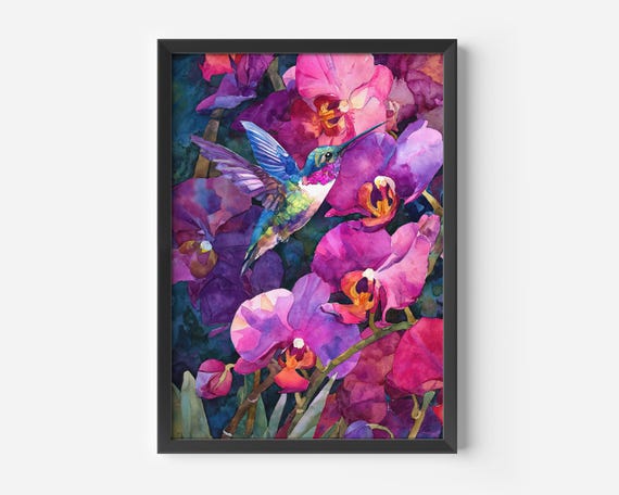 Botanical Wall Art For The Living Room Watercolor Poster Flowers Hummingbird Colorful Orchid Illustration Nature Print Bedroom Decoration Pictures