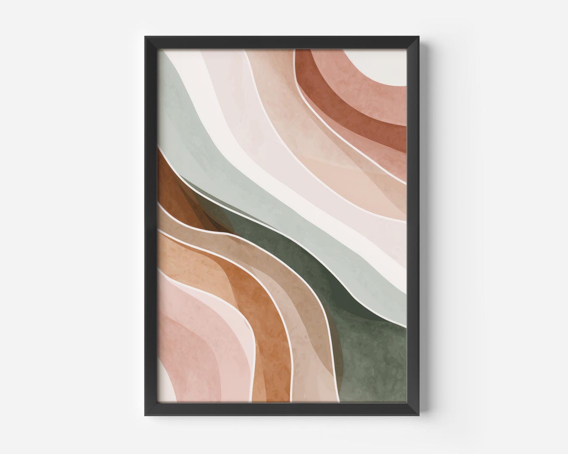 Beige Terracotta Sage Minimalist Abstract Wave Curves Art Poster
