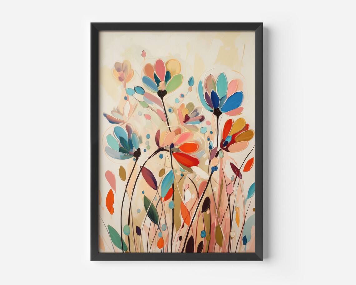 Colorful Flower Abstract Wall Art, Spring Decor