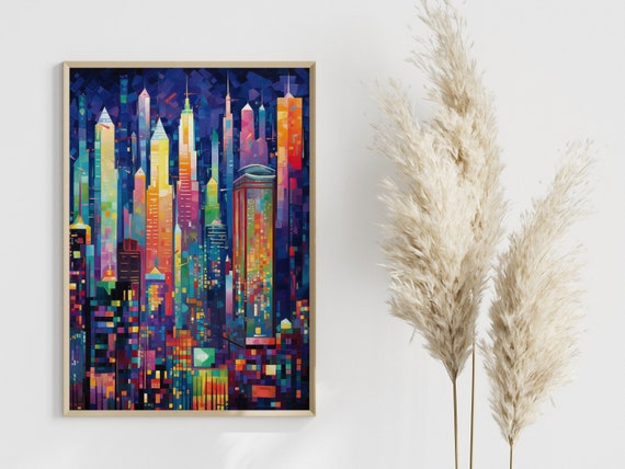 Urban Living Room Wall Art Modern Colorful Skyline Poster Bright Adventure Contemporary City Print Design