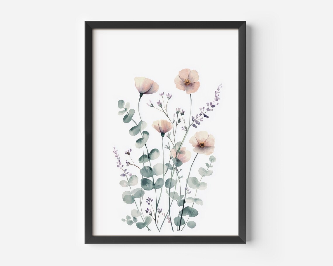 Nature Watercolor Floral Poster, Wildflowers Bloom