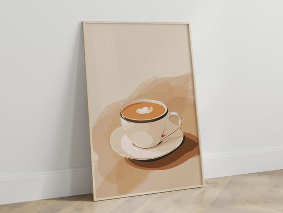 Kitchen Decor Minimalist Coffee Cup Poster Light Beige Illustration Scandi Living Room Art Print Wall Modern Caf Design