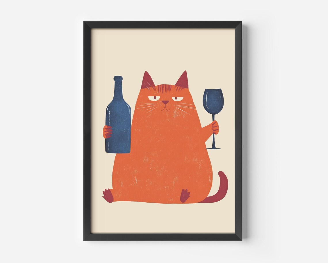 Cat Living Room Decor Boho Style Cat Art Print