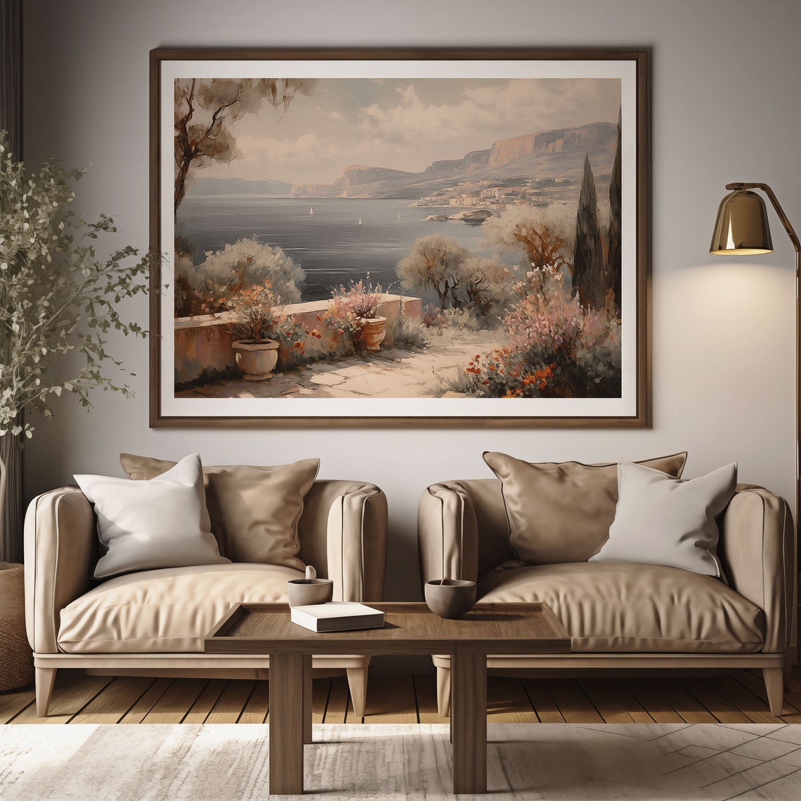 Terrace Garden Overlooking Cliff Bay Oil Painting Style Poster - Image 2