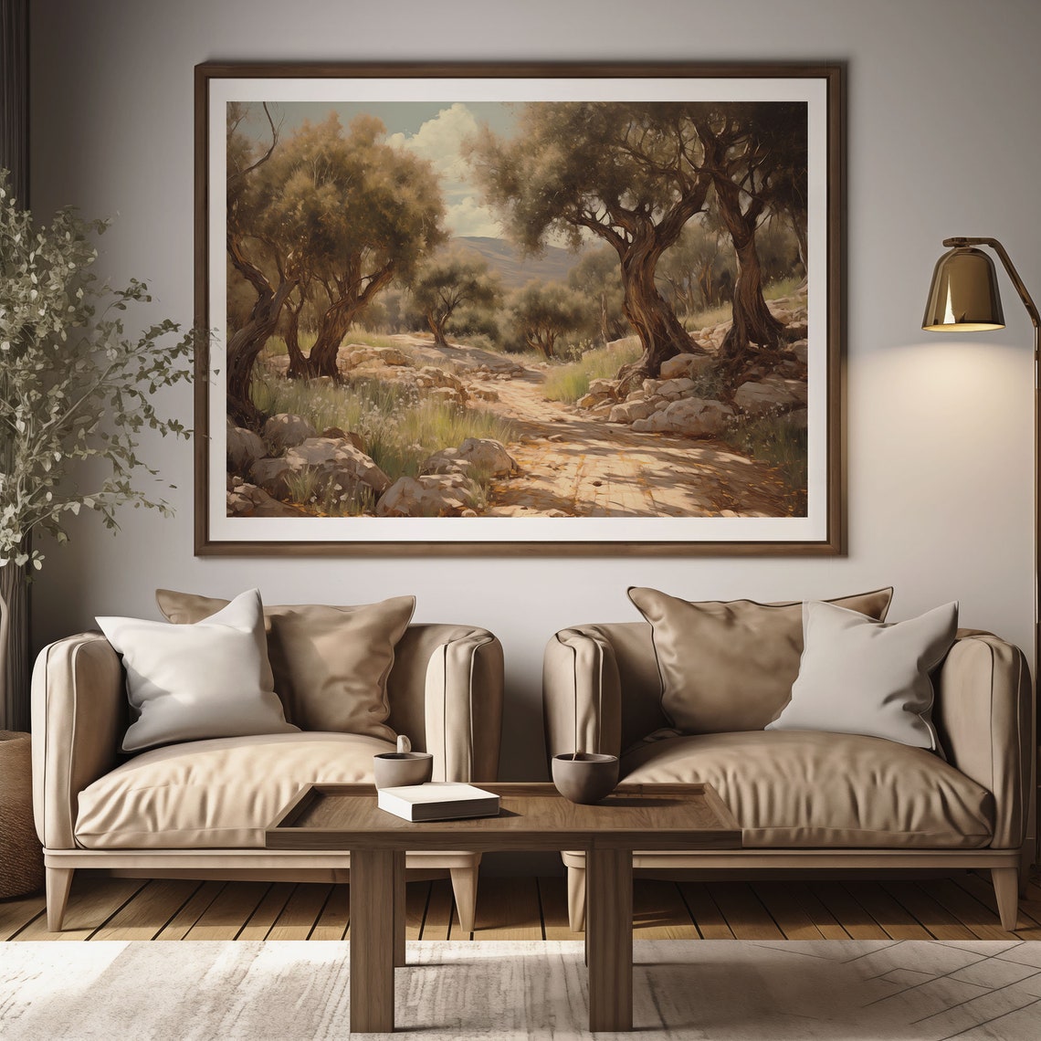 Ancient Olive Grove Tree Path Vintage Landscape Oil Painting Poster - Image 2