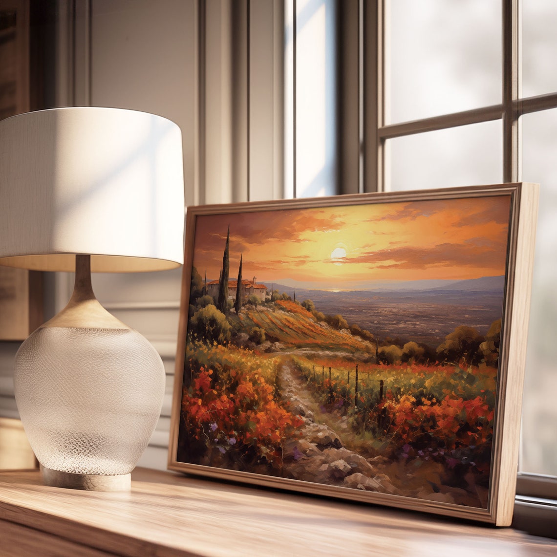 Dramatic Sunset Over A Hillside Vineyard And Villa Vintage Poster - Image 3