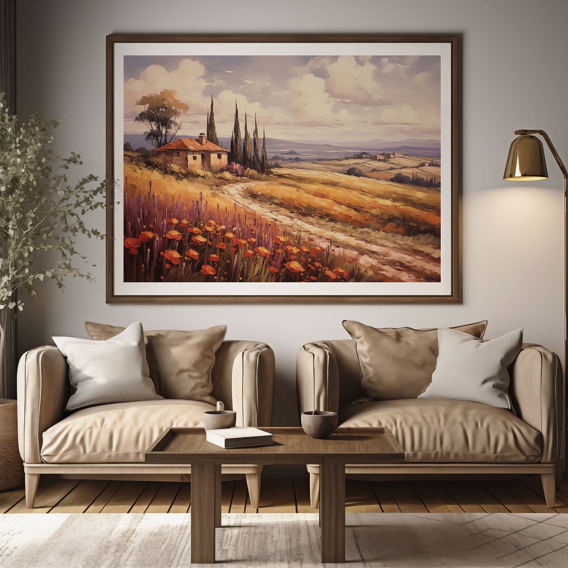 Tuscan Farmhouse Cypress Trees Golden Wheat Fields Oil Painting Poster - Image 2