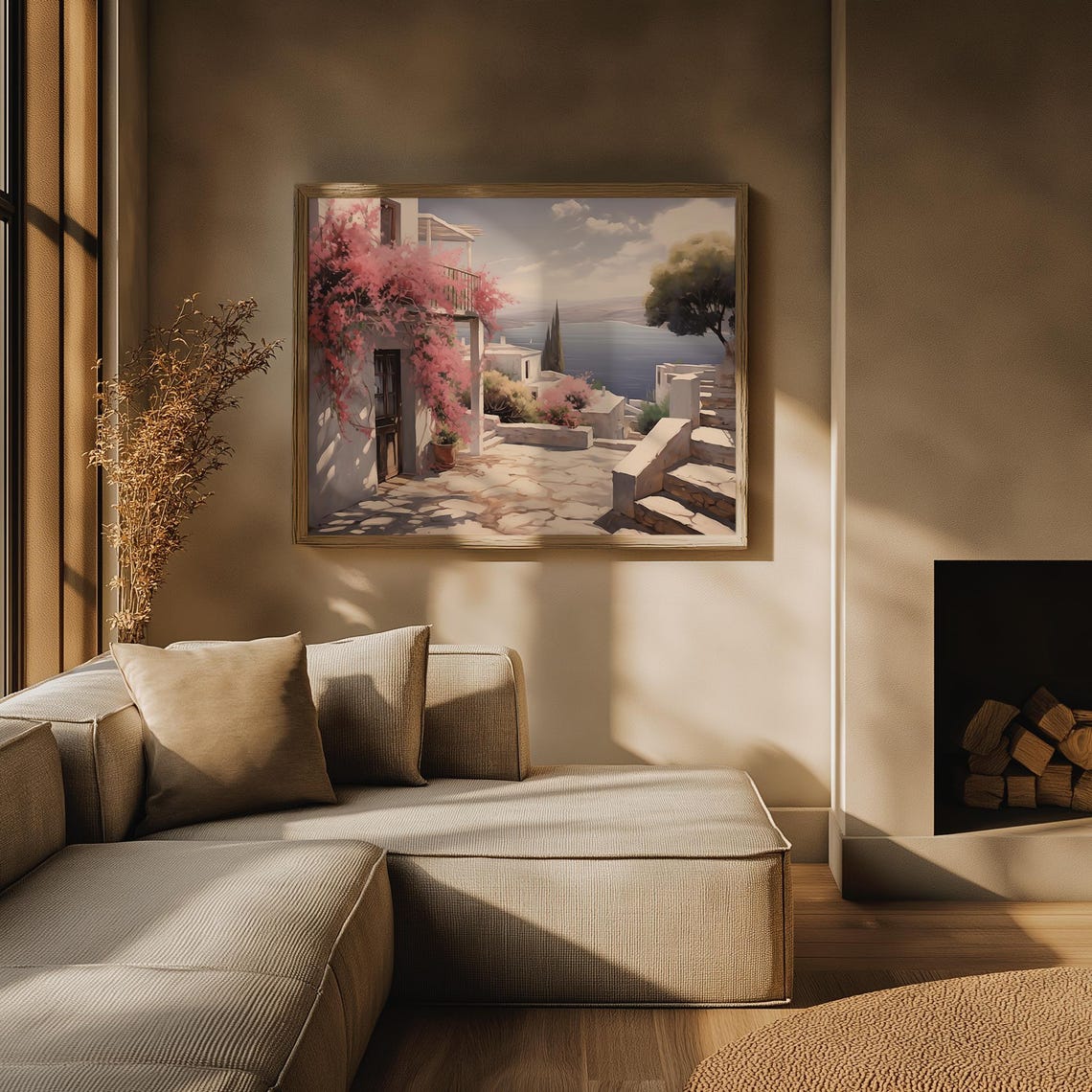 Mediterranean Village Bougainvillea Seaside Steps Oil Painting Poster - Image 3