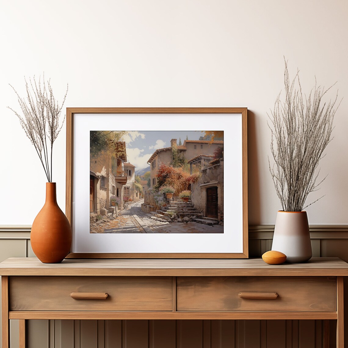 European Old Town Cobblestone Street Oil Painting Style Poster - Image 4