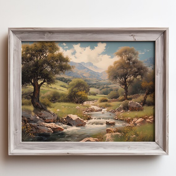Rushing Mountain Brook Stream Rocks Trees Green Valley Poster