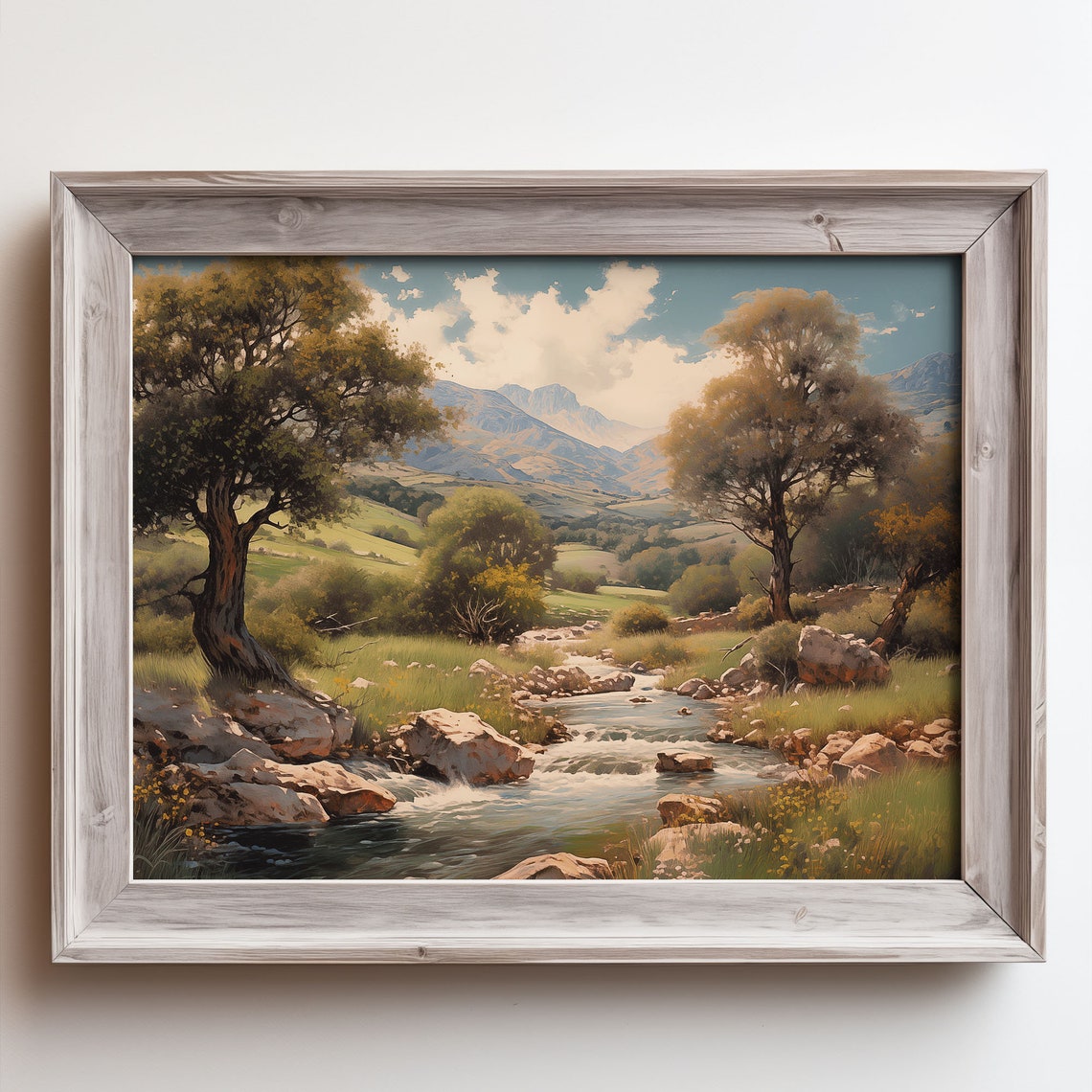 Rushing Mountain Brook Stream Rocks Trees Green Valley Poster