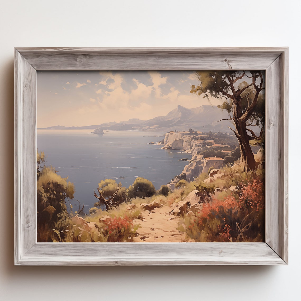 Cliff Trail with Pine Tree Overlooking Wide Bay Oil Painting Poster