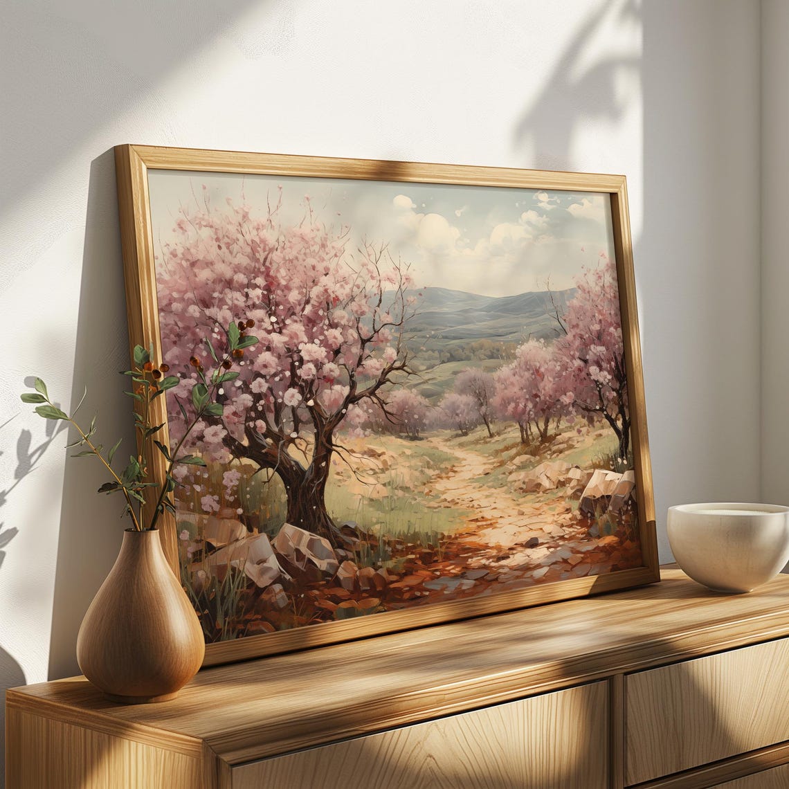 Almond Blossom Pathway Painting Spring Flower Trees Trail Poster - Image 4
