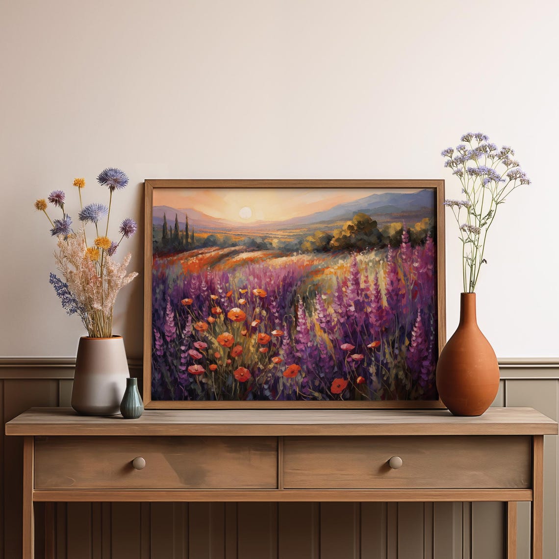 Lavender Fields Sunset Orange Poppies Provence Oil Painting Poster - Image 4